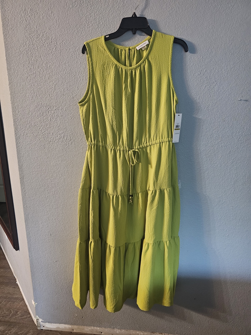 Calvin Klein Lime Green Tiered Sleeveless Midi Dress